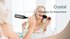  Presentation with hair brush - PPT theme featuring looking to mirror and singing background and a sky blue colored foreground