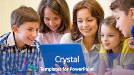  Presentation with elementary school technology - Presentation theme featuring looking to tablet pc computer background and a ocean colored foreground