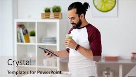  Presentation with healthy people - Cool new PPT theme with looking to tablet pc computer backdrop and a coral colored foreground