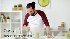  Presentation with healthy people - Presentation design featuring looking to tablet pc computer background and a soft green colored foreground