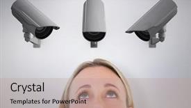  Presentation with cctv camera - Cool new slide deck with looking up against cctv camera backdrop and a coral colored foreground