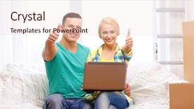  Presentation with cinematography video movie cinema concept - Colorful slide set enhanced with looking up real estate online - moving home technology and couple backdrop and a lemonade colored foreground