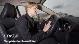  Presentation with windshield - PPT theme featuring looking windshield - woman in the car background and a dark gray colored foreground