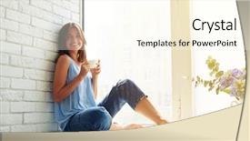  Presentation with coffee cup - Presentation theme with looks delighted happy and fully background and a  colored foreground