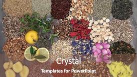  Presentation with chinese medicine - Audience pleasing slide set consisting of loose herb tea selection with teas also being used in natural alternative chinese medicine backdrop and a tawny brown colored foreground