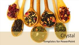  Presentation with maple tea - Presentation theme enhanced with loose leaf - assortment of dry tea background and a  colored foreground