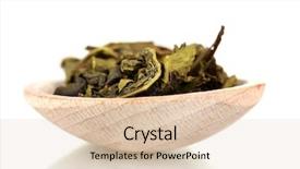  Presentation with green tea and milk - Audience pleasing PPT theme consisting of loose leaf - dry green tea in wooden backdrop and a  colored foreground