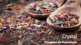  Presentation with loose leaf tea - Presentation theme having loose leaf - dry tea on wooden table background and a tawny brown colored foreground
