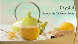  Presentation with loose leaf tea - Cool new PPT layouts with loose leaf - glass cup of green tea backdrop and a  colored foreground