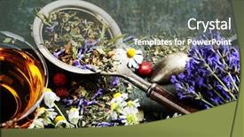  Presentation with loose leaf tea - PPT theme having loose leaf - herbal tea with wild flowers background and a gray colored foreground