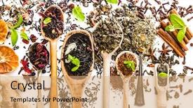  Presentation with loose leaf tea - Beautiful slide set featuring loose leaf - virious kinds of tea backdrop and a coral colored foreground