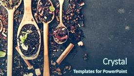  Presentation with loose leaf tea - Colorful presentation theme enhanced with loose leaf - virious kinds of tea backdrop and a ocean colored foreground