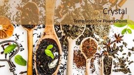  Presentation with loose leaf tea - Presentation design featuring loose leaf - virious kinds of tea background and a gold colored foreground