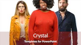  Presentation with women making - Colorful theme enhanced with looser man - group of three young men backdrop and a  colored foreground