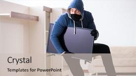  Presentation with house - Audience pleasing slide set consisting of loot - man burglar stealing tv set backdrop and a  colored foreground