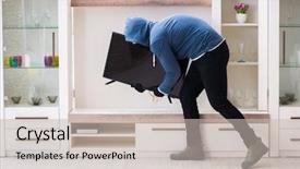  Presentation with house - Audience pleasing slide deck consisting of loot - man burglar stealing tv set backdrop and a  colored foreground