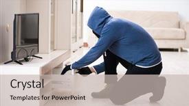  Presentation with house - Slide set with loot - man burglar stealing tv set background and a soft green colored foreground