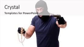  Presentation with white badminton shuttlecock - Beautiful PPT theme featuring loot - robber wearing balaclava isolated backdrop and a white colored foreground