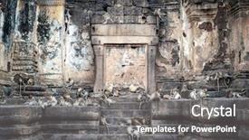  Presentation with thai temple - PPT layouts having perang - lopburi thailand monkey crab-eating background and a gray colored foreground