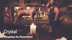 Presentation with pig - Beautiful presentation theme featuring history peasant - medieval man doing roasted pig backdrop and a dark gray colored foreground