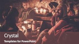  Presentation with ancient people - Amazing presentation theme having medieval people eat and drink backdrop and a violet colored foreground