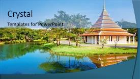  Presentation with footprints - Presentation theme featuring lord buddha ancient city thailand background and a light blue colored foreground