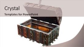  Presentation with treasure chest - Amazing PPT theme having lord ring - empty treasure chest backdrop and a light gray colored foreground