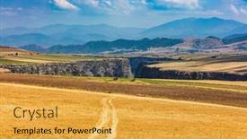  Presentation with landscape - Presentation design having lori-berd-canyon-panorama-landscape background and a gold colored foreground