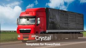  Presentation with truck - Slide set with red trailer on schosse transport background and a tawny brown colored foreground
