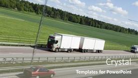  Presentation with driving - PPT theme consisting of lorry-truck-driving-on-highway background and a gray colored foreground