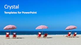  Presentation with sun - Beautiful presentation theme featuring los angeles california - three sun umbrellas at santa backdrop and a gray colored foreground