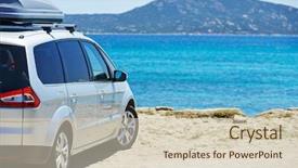  Presentation with automobile - Presentation featuring los angeles california - travelling automobile minivan view near background and a soft green colored foreground