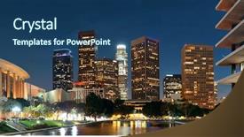  Presentation with downtown los angeles - PPT theme having los angeles downtown at night background and a  colored foreground