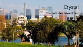  Presentation with angel - Colorful slides enhanced with los angeles downtown next backdrop and a light blue colored foreground