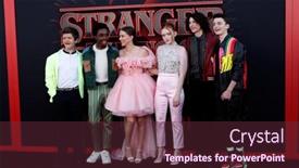  Presentation with stranger things - Slide deck with los-angeles-jun-28-cast background and a tawny brown colored foreground