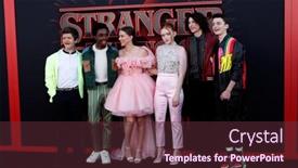  Presentation with stranger things - Slides featuring los-angeles-jun-28-cast background and a tawny brown colored foreground
