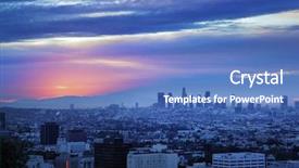  Presentation with los angeles - PPT theme consisting of los angeles skyline at dawn background and a teal colored foreground