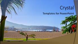  Presentation with south beach - Colorful slide set enhanced with los cristianos beach in arona tenerife south at canary islands backdrop and a light blue colored foreground