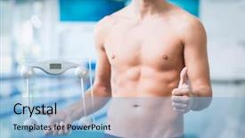  Presentation with balanced scale - Amazing PPT theme having lose up water - fit man holding a weighting backdrop and a  colored foreground