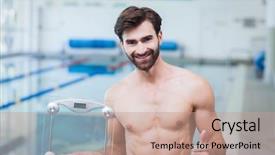  Presentation with large scale atomicmolecular massively parallel simulator - Theme enhanced with lose up water - fit man holding a weighting background and a  colored foreground