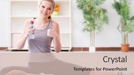  Presentation with orthopedic surgery sports - Amazing slide deck having lose up water - young woman exercising in sports backdrop and a  colored foreground