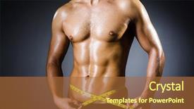  Presentation with geodetic engineering surveying measuring equipment - Theme featuring lose weight - muscular man measuring his muscles background and a red colored foreground