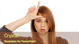  Presentation with weight loss woman showing - Colorful PPT theme enhanced with losers - teenage woman makes loser sign backdrop and a tawny brown colored foreground