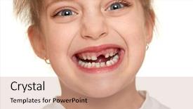  Presentation with close up baby girl knitted - Presentation enhanced with losing child - lost tooth girl face closeup background and a coral colored foreground