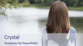  Presentation with girl model - PPT layouts consisting of losing child - rear view hair beauty little background and a  colored foreground