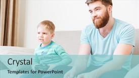  Presentation with computer games - Audience pleasing presentation consisting of losing child - sad unhappy dad and son backdrop and a light blue colored foreground