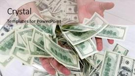  Presentation with hand cute dolls and toy - PPT theme consisting of losing money - dollar and hand background and a coral colored foreground