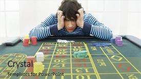  Presentation with roulette - Cool new presentation theme with losing money - young frustrated man at roulette backdrop and a mint green colored foreground