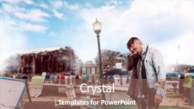  Presentation with leonardo vitruvian man - Presentation design enhanced with loss blood - man after wreckage background and a violet colored foreground