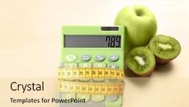  Presentation with weight loss lose text - Cool new theme with loss concept apple kiwi calculator backdrop and a blonde colored foreground